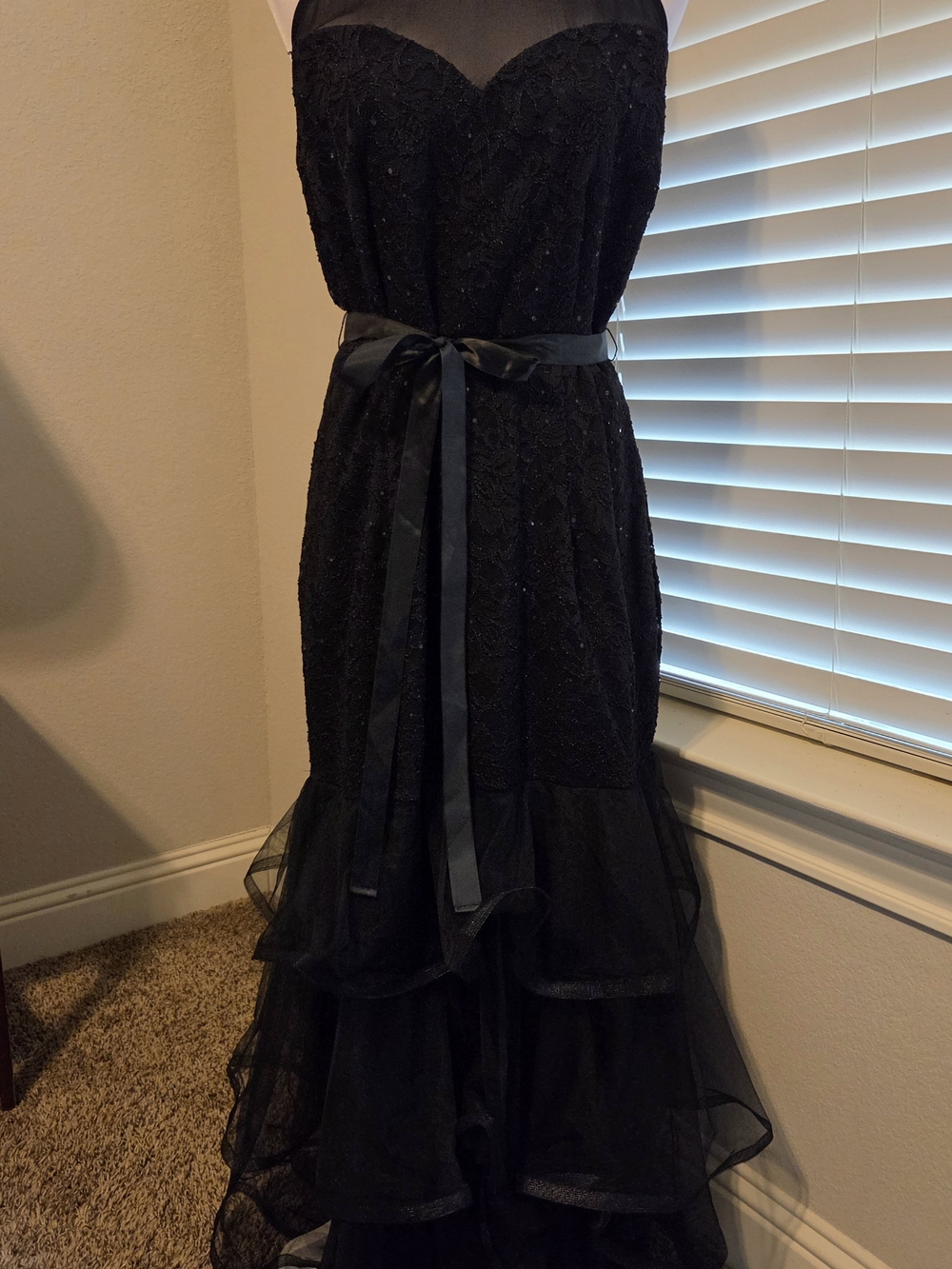 Classic Black Strapless Ruffle-Hem Evening Gown